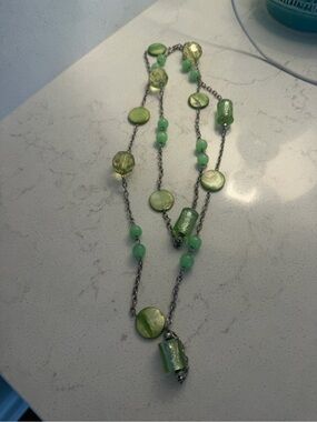 Green Beaded Long Necklace - Brand Not Visible